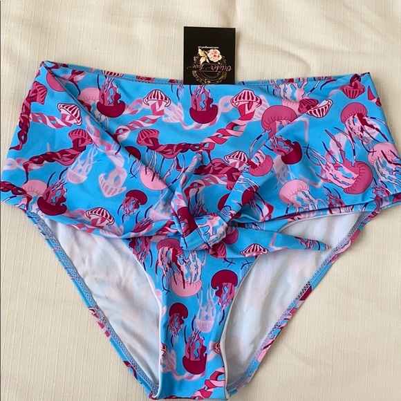 ❤️ Blue & Pink Jellyfish High Waist Bikini Bottom - Picture 4 of 8